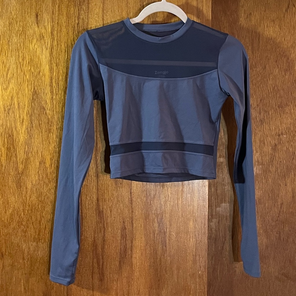 ZENGJO Cropped Top Workout Gray-Blue Sz S